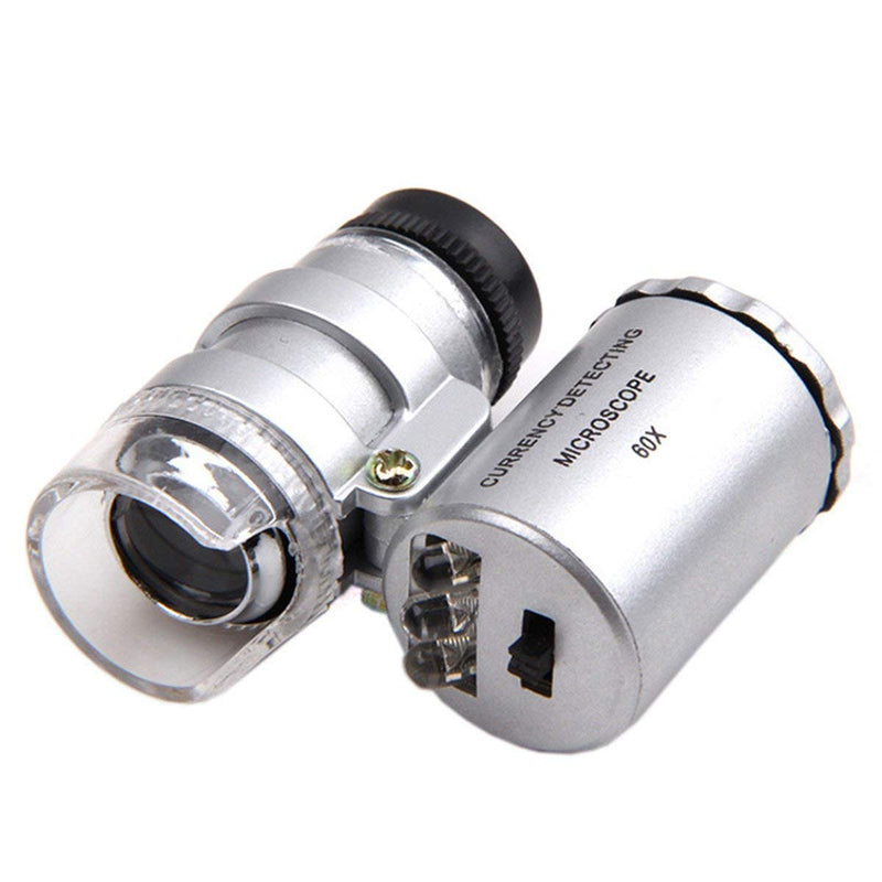 KINGMAS Mini 60X LED Microscope, Pocket Microscope Magnifying Glass Microscope for Jeweler Adjustable Magnifying Glass with UV Light