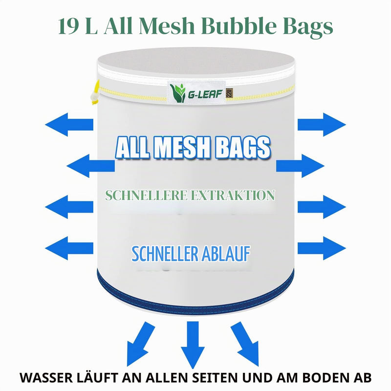 G-LEAF All Mesh Bubble Bag 20L 5 Gallon 5 Bags Herbal Ice Bubble Bags Extraction Essence Plant Bags 25 Micron Pressing Sieve and Storage Bag Kit for Herb Extraction and Production 20L-5 Bags