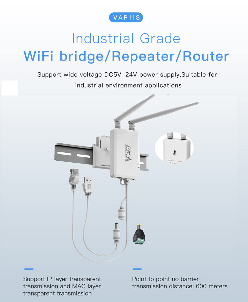 VONETS 2.4GHz High Power WiFi Bridge Wireless to Wired Ethernet Repeater Network Router Signal Coverage WiFi Hotspot Extender AP Antennas Cable VAP11S with 12V/1A Power Adapter 2.4G+Adapter