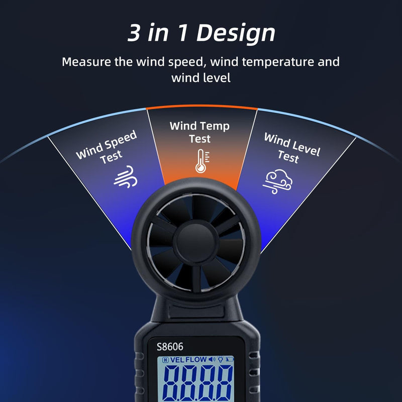 Mcbazel 3 in 1 Handheld Digital Anemometer Wind Gauge Wind Gauge for Measuring Wind Speed Temperature Windchill for HAVC Drone Sailing Fishing