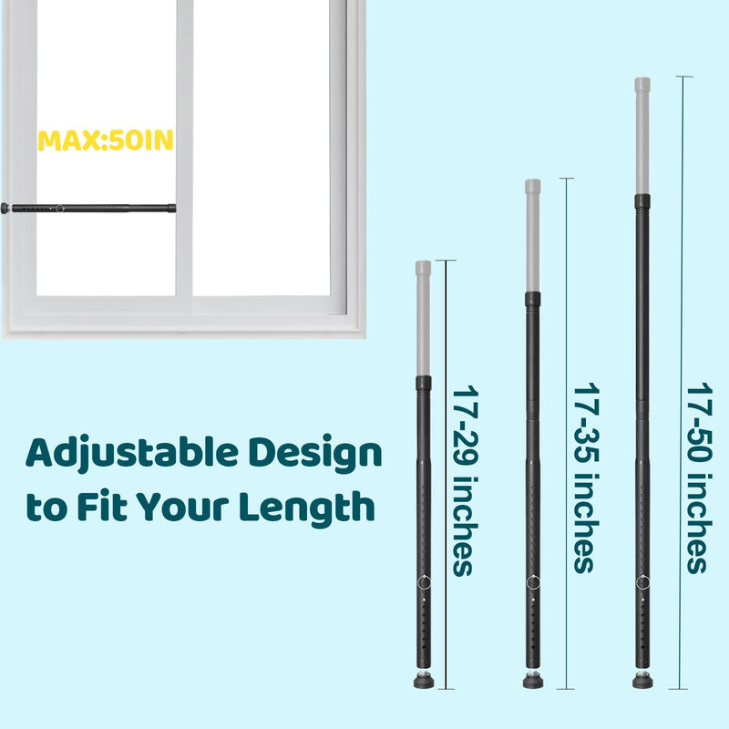 Sliding Door Security Bar, Adjustable Length for 17-50 inches Sliding Glass Door Security Bar,1 Inch Heavy Duty Sliding Door Lock Bar for Patio, Bacony, Apartment, Black