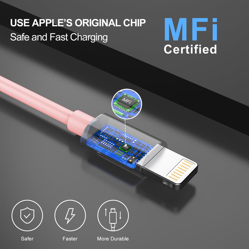 35W USB C Fast Car Charger [Apple MFi Certified] Compatible with iPhone 14 Pro/14 Pro Max/14+/13/12/11/Mini/XS/XR/8, 20W PD3.0 Rapid Charging Adapter + 3Ft Type C to Lightning Cable - Pink Rose Gold
