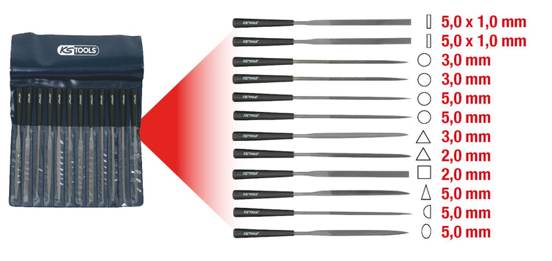 KS Tools 140.3050 Needle files set, 12pcs, 145mm