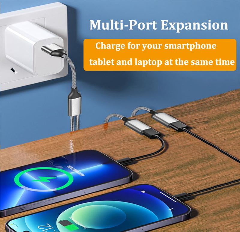 USB Splitter, USB 2.0 Male to Dual Female Cable Splitter, Multiple Hub, Data & Charger Power, with USB C Adapter, Compatible with iPhone 16/15, iPad, MacBook Pro/Air, Samsung Galaxy