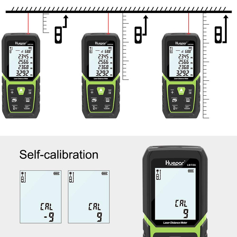 Digital Laser Tape Measure 4-in-1, HUEPAR ±1/16" Laser Measure with Dual HD Display, 200Ft Rechargeable Laser Measurement&33Ft Green Cross Line Laser&10Ft Tape, for Area/Volume/Pythagorean/Leveling LM50A