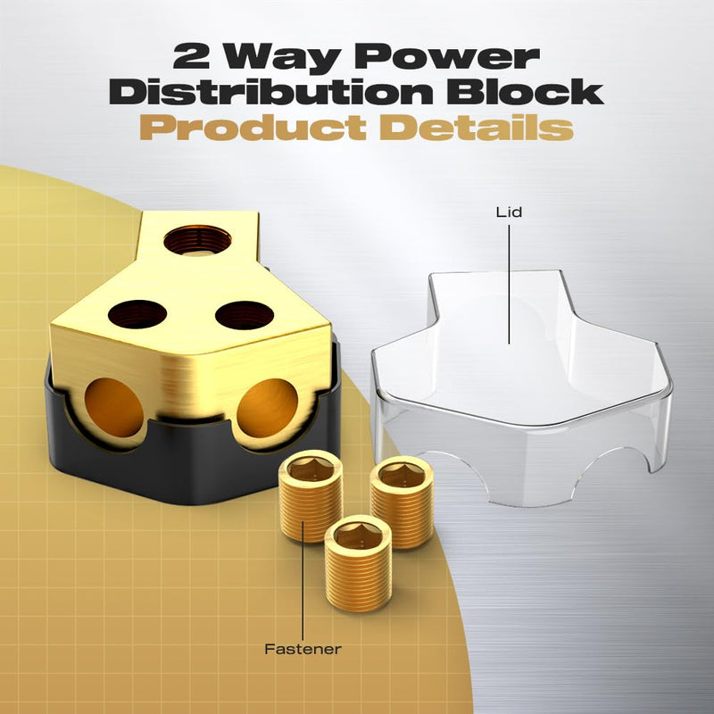 Distribution Block Car Audio, 2 Way Power Distribution Block 0/2/4 Gauge in 4/8/10 Gauge Out Amp Power Distribution Block Car Audio Splitter for Vehicles Boats 1PCS
