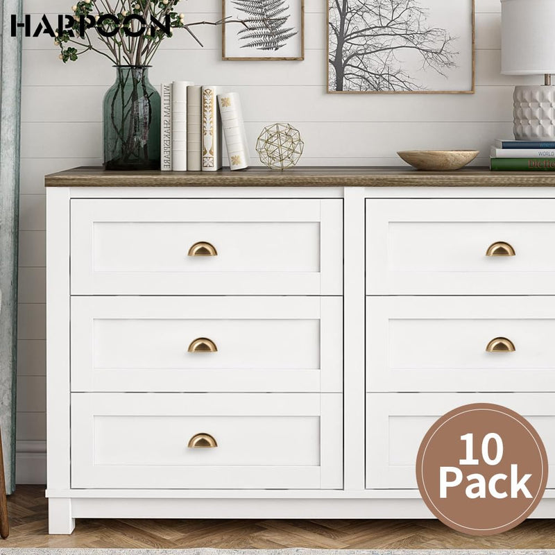 HARPOON Bin Cup Drawer Handles Hardware 10 Pack of Kitchen Cabinet Pulls, 3" Inch 76mm Champagne Gold