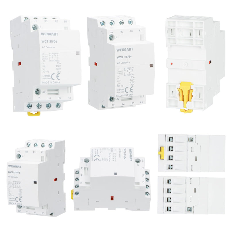 Wengart Humm-Free Installation Contactor 25A AC 230V - 4NC (4 Openers) - Silent Contactor for Load Drop & Night Storage Heating - 36 mm Width (2 TE) - DIN Rail Mounting - WCT-25
