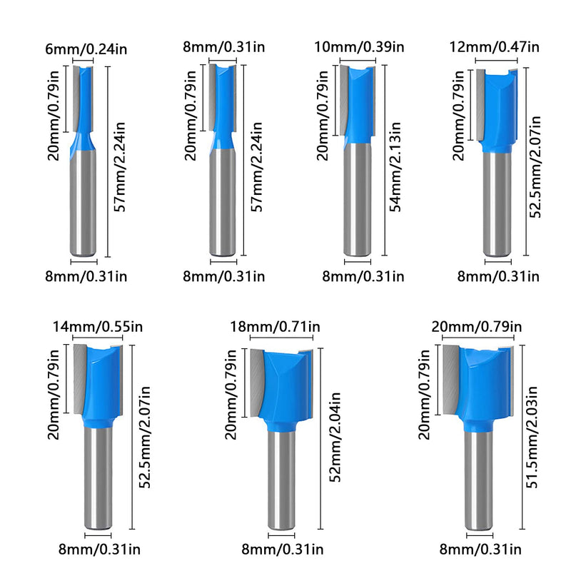 pieces cutter for router 8mm shank, flush cutter cutter set, cutter for router, double flute groove cutter, wood cutter for router, groove cutter 8mm shank, for wood (7) 7