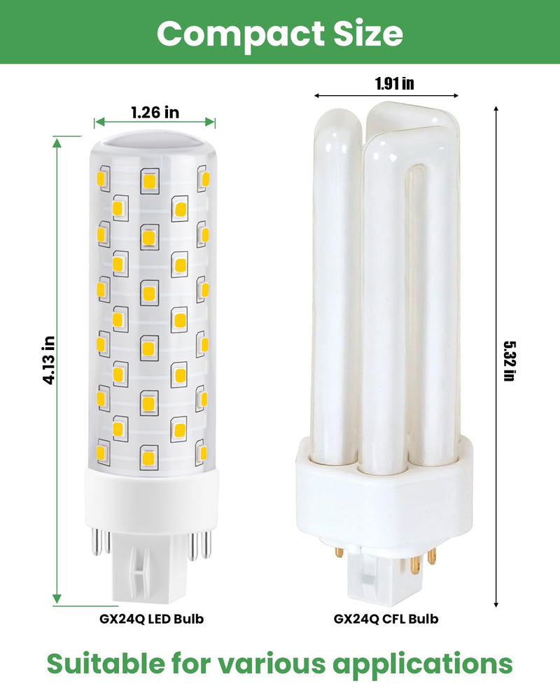 GX24Q LED Bulbs, 4000K Neutral White, 4-Pin Base CFL Light Bulb Replacement for 13W 18W 26W Compact Fluorescent Bulb in Bathroom Vent Fan, Kitchen Hood 10W 4-Pack (Ballast Removed Required)