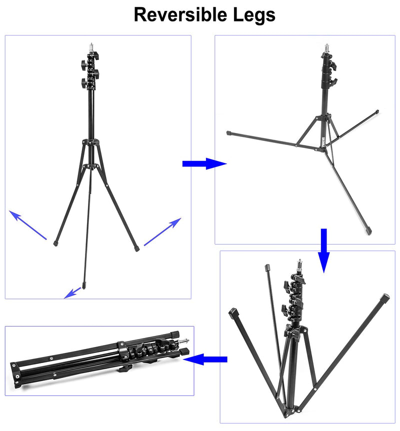 PHOCUS 7ft Portable Light Stand, Reverse Legs Stand for Photography Studio, Speedlite, LED, Video, Ring Light and Outdoor Portrait