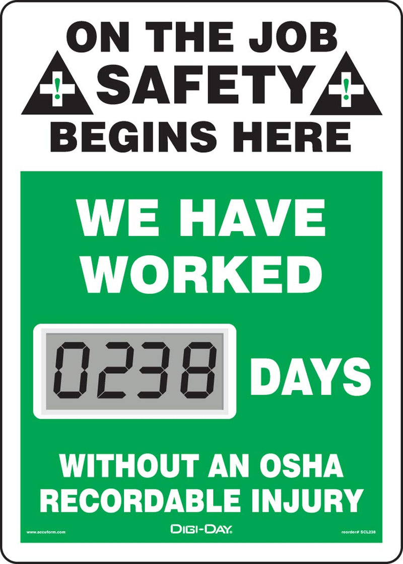 AccuformNMC Mini Digi-Day Battery Powered Electronic Safety Scoreboard SCL238, Tracks Days Without An OSHA Recordable Injury, 14”L x 10”W x 1”D, Bright LCD Display, Made in USA