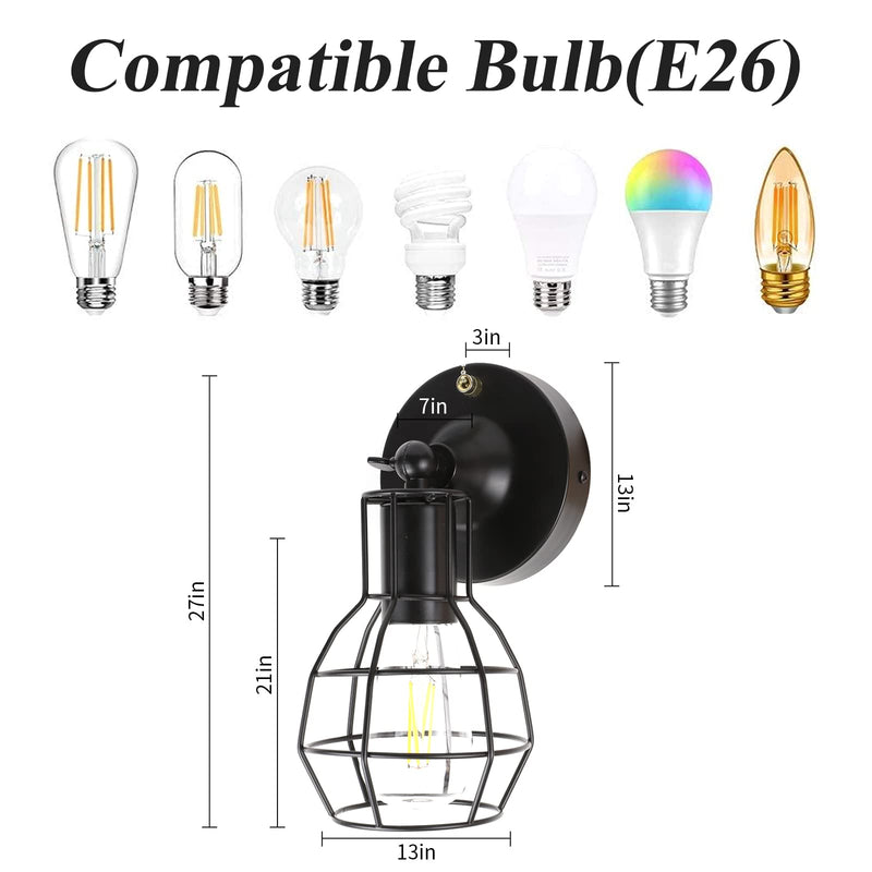2-IN-1 Ceiling Light & Wall Sconce with Adjustable Pull Chain , Industrial Ceiling Light for Hallway/Entryway/Bedroom/Farmhouse