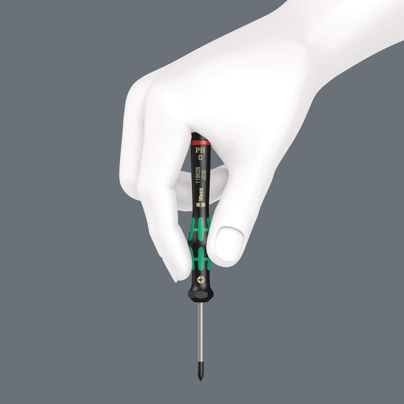 Wera 2052/6 Kraftform Micro Ballhead Hexagon Electronics Screwdriver Set and Rack, 6-Piece Ball-End: 1.5x60mm, 2x60mm, 2.5x60mm, 3x60mm, 0.9x40mm, 1.3x90mm