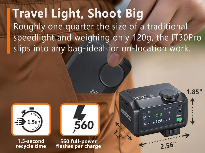 GODOX IT30 Pro S TTL Mini Flash & Trigger for Sony - GoDOx Authorized Distributor IT30Pro Wireless Master & Receiver Full-Color Touchscreen Speedlite HSS 1/8000s 2.4G Wireless X System Trigge Black