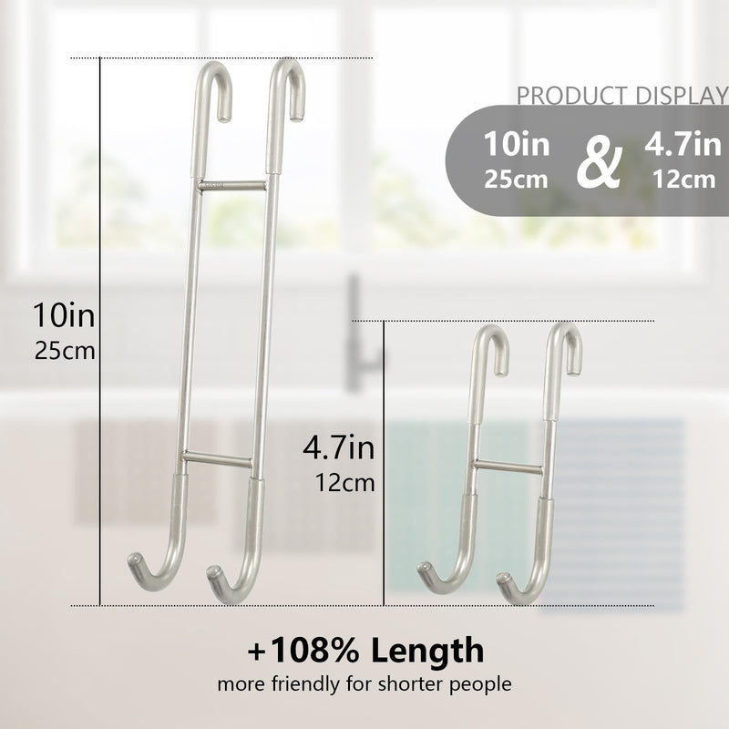 NINETREX Shower Door Hooks,Towel Hooks for Bathrooms Frameless Glass Door,Heavy Duty SUS 304 Stainless Steel Hook for Towels,Squeegee,Loofah,Shaver,Robe,2 Pack,Silver,10Inch 10Inch-2 Pack Brushed Nickel
