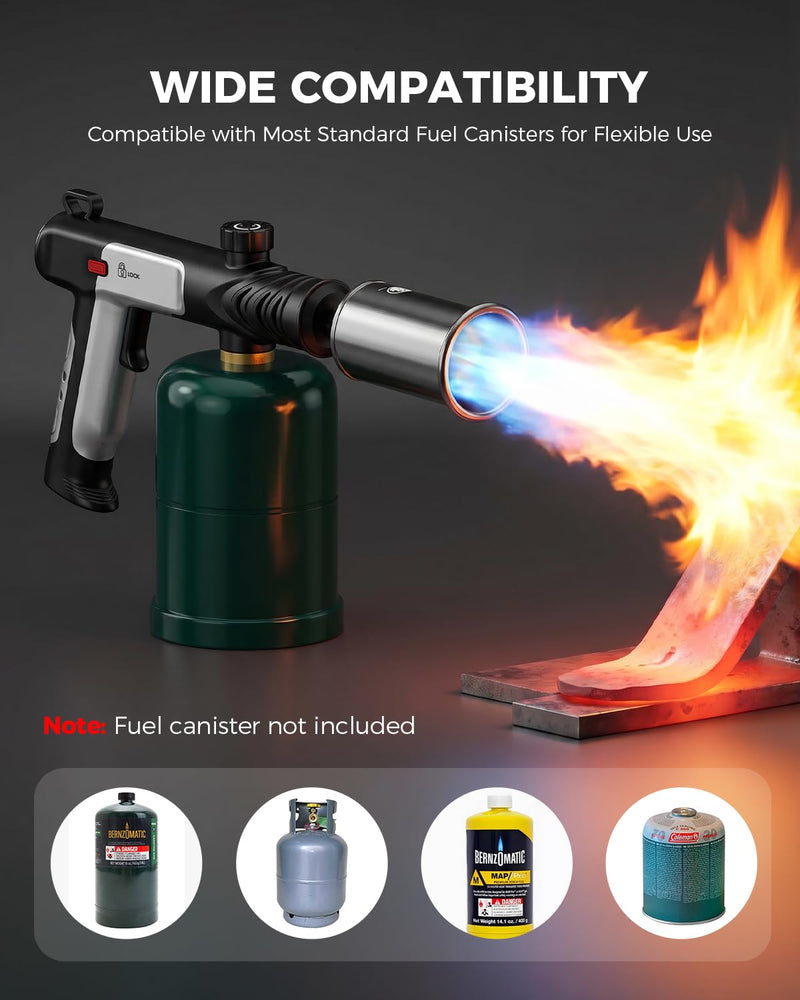 Propane Torch Gun, Weed Torch Propane Burner & Cooking Blow Torch with Safety Lock, One-Touch Max Fire, Adjustable Flame for Searing Steak, BBQ, Charcoal Starter & Weed Burning (Tank Not Included)