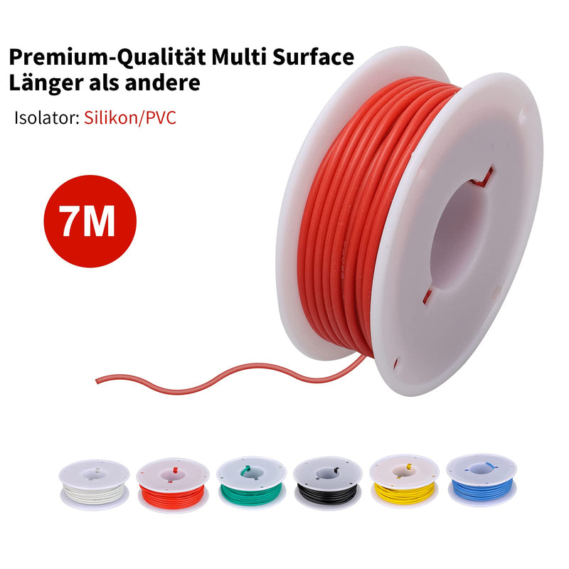 24 AWG Electrical Wire Set 24 Gauge Silicone Electrical Wire Tinned Copper Cable 6 Colors 7 Meters per Electrical Wire Hook Wire Flexible and Soft for DIY 24AWG-7M