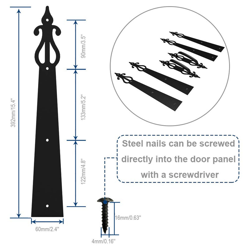CCJH Metal Garage Door Hardware Decorative Carriage House Accents Dummy Hinges Screw Mounted 6 PCS Black (Rustic Style) Classic Style