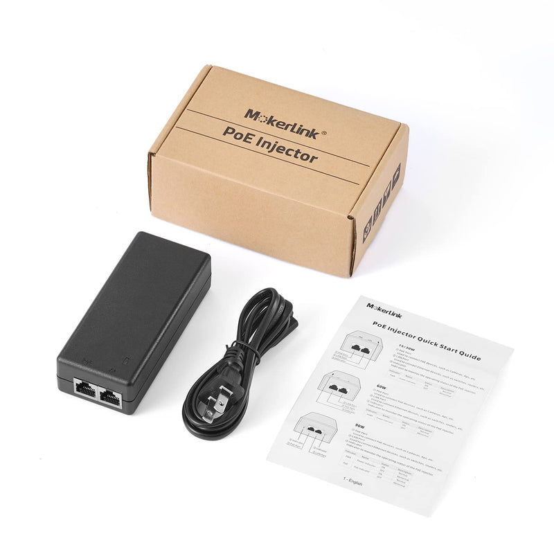 MokerLink Gigabit PoE Injector, 802.3af 15.4W, 10/100/1000Mbps Ethernet, Plug & Play, Non-PoE to PoE Adapter, Distance Up to 100 Meters (328 ft.) 15W