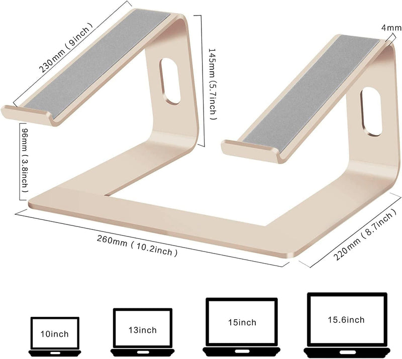 Orionstar Laptop Stand Aluminum Laptop Riser Compatible with Mac MacBook Air Pro 10 to 15.6 Inch Notebook Computer, Ergonomic Elevator Holder (Gold) E-Gold