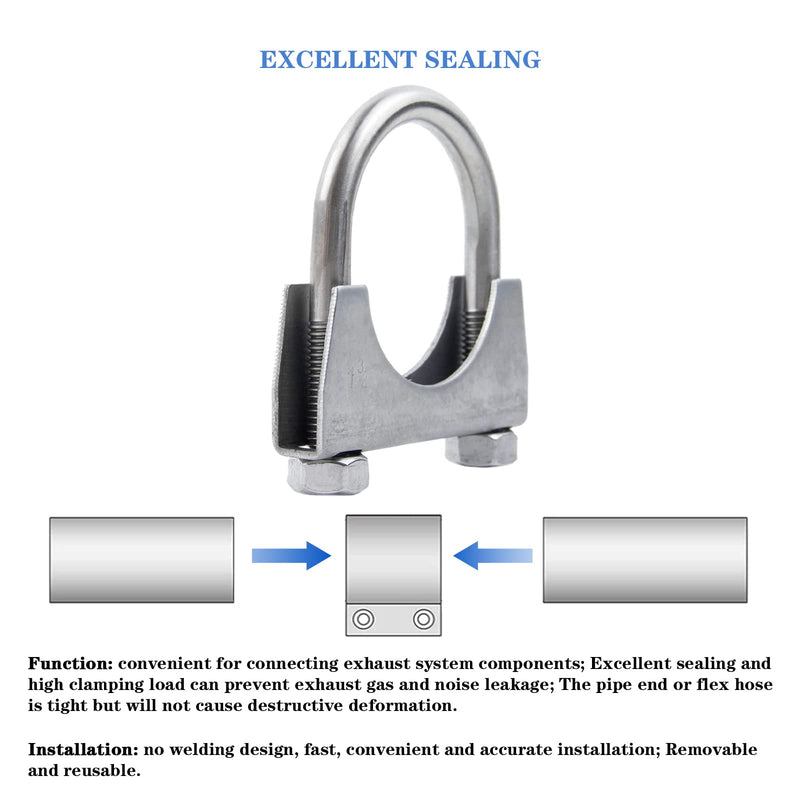 RP Remarkable Power, Stainless Steel U-Bolt Muffler/Exhaust Clamp (1.75") 1.75"