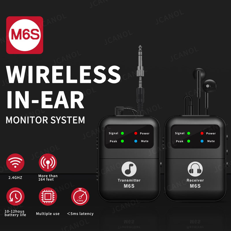 Wireless in Ear Monitor System, 2.4G Stereo Wireless IEM System with Beltpack Transmitter Receiver Auto-Pairing, 164ft for Studio, Band, Live Performance 1 receiver +1 transmitter