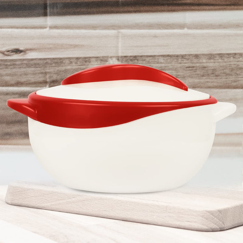 Pinnacle Insulated Casserole Dish with Lid 2.6 qt. Hot Pot Food Warmer/Cooler –Great Thermal Soup/Salad Serving Bowl- Stainless Steel Hot Food Container–Best Gift Set for Moms –Holidays Red/white