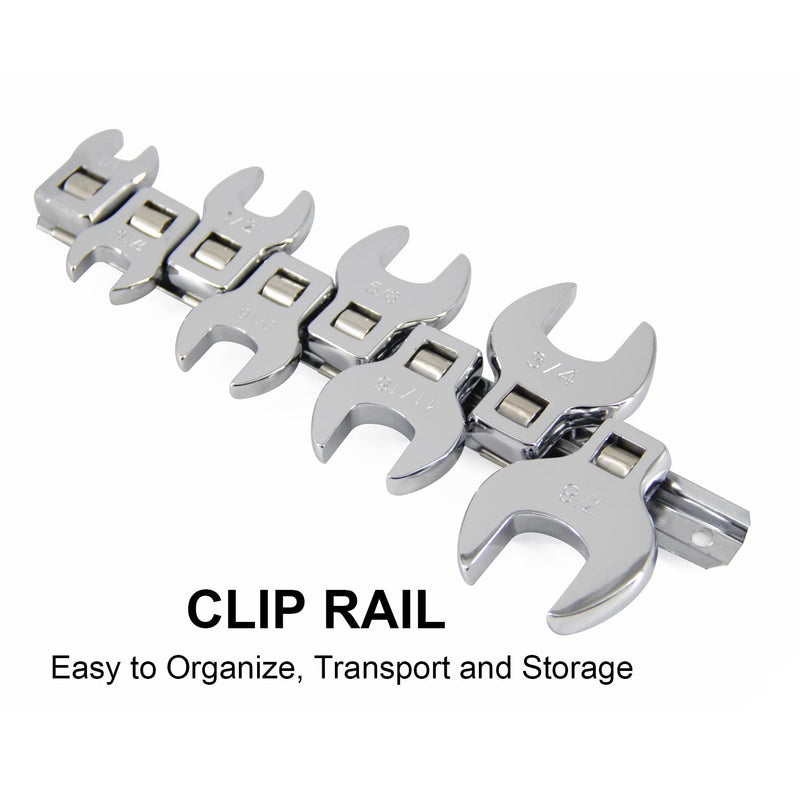 MacWork 3/8 Inch Drive Crowfoot Wrench Set 8PCS Crowsfoot Wrench Set SAE 3/8" to 7/8", Ideal for Tight Spaces, 8-Piece Kit With Clip-on Organizer
