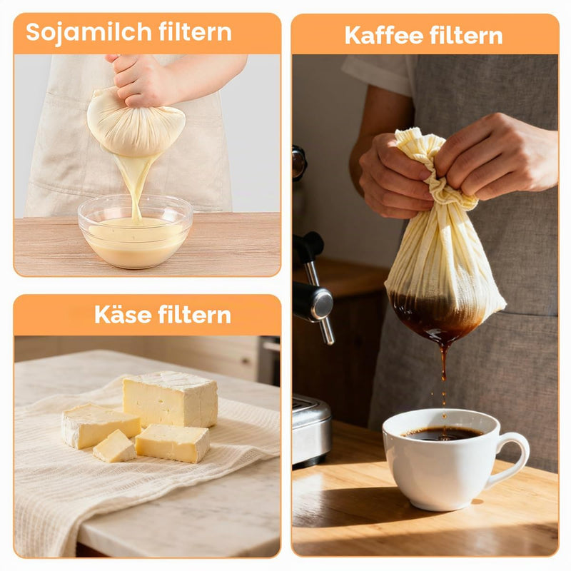 Cheesecloth Reusable Straining Cloth 50 x 50 cm / 60 x 60 cm Pack of 10 | Straining cloth, filter cloth, reusable, washable, cheesecloth for sifting juice, vegetable juice, nut milk, yoghurt tofu