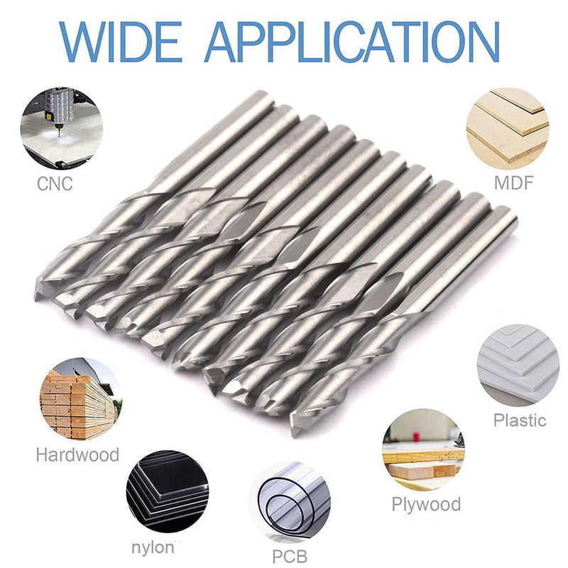 CBRIGHT 10pcs End Mill CNC Router Bits, 1/8" 3.175mm Shank 3mm Cutting Edge Milling Cutter Engraving Cutter including End Mill CNC Router Bits (10pcs Flat Head) 10 x Flat Head