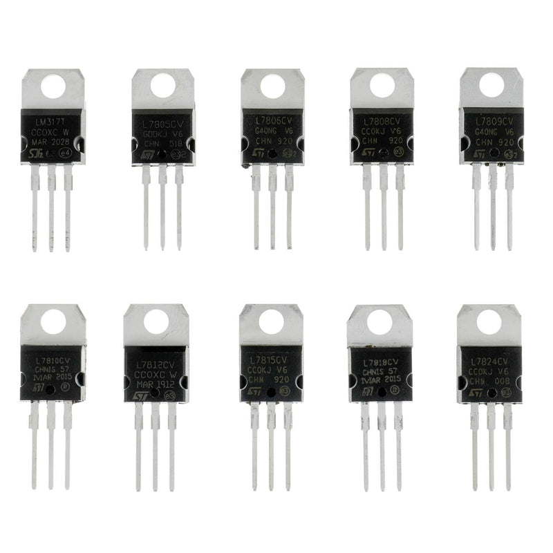 HUAREW 10 Values 50pcs Positive Fixed Voltage Regulator LM317T L7805 L7806 L7808 L7809 L7810 L7812 L7815 L7818 L7824 TO-220 Package IC Classification Kit