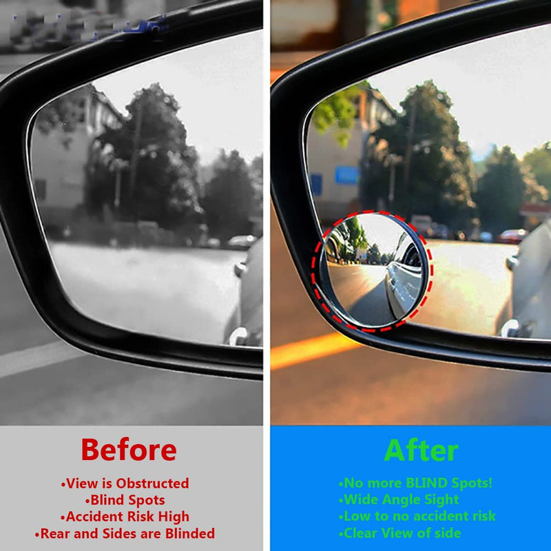 Blind Spot Car Mirror 2 Pack-2 Inch Round Rear View Convex Mirrors for Cars/SUVs/Motorcycles/Trucks/Trailers/Snowmobiles/Bicycles/RVs/Boats/Golf Carts with Rust Resistant Frame-HD Real Glass