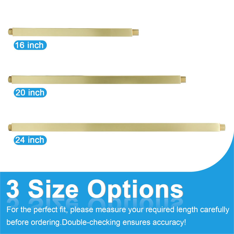 Shower Arm with Flange 24 Inches Ceiling Mount Square Straight Extender Extension Pipe Replacement, Extra Long Shower Arm For Fixed Rain Shower Head or High Ceiling,Brushed Gold 24inch Brushed Gold