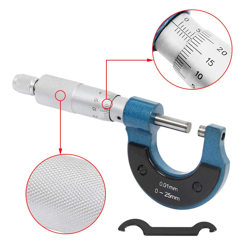 Wisamic outside micrometer screw micrometer measuring screw tool: 0-25 mm resolution 0.01 mm metric external brake caliper