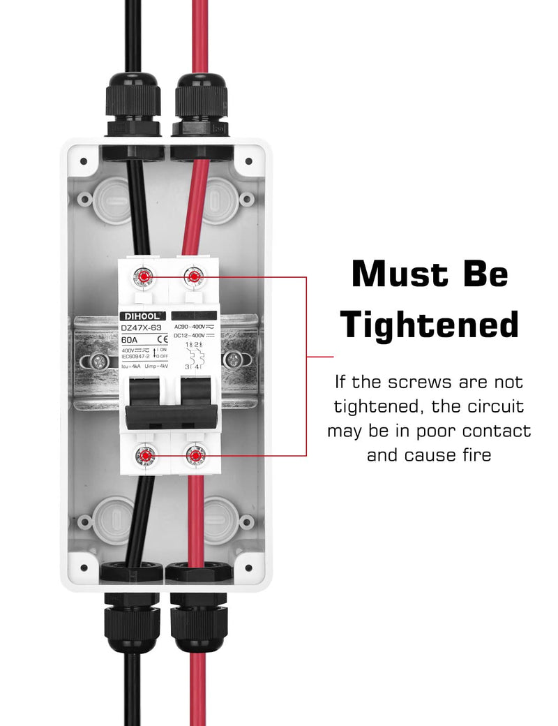 DC 12V circuit breaker PV solar system circuit breaker circuit breaker DC 60A 2-pole (DC12V-DC400V or AC110-400V) with IP65 waterproof housing 60-amp UV-resistant