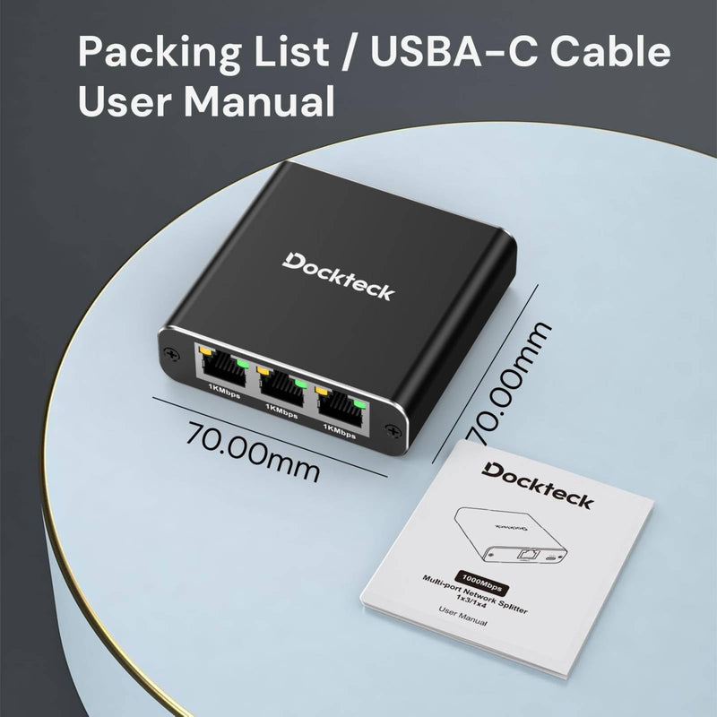 Ethernet Splitter 1 to 3 1000Mbps, Dockteck Internet Cable Splitter 1 in 3 Out High Speed Switch Network Gigabit for LAN RJ45 Port Router Switch Work with Cat5/5e/6/7/8 Cable Ethernet Splitter 1 to 3-Black