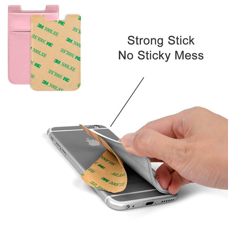 Phone Card Holder for Back of Phone, Stretchy Lycra Wallet Stick On Pocket Credit Card ID Case Pouch Sleeve 3M Adhesive Sticker Compatible with iPhone Samsung Galaxy 3Pack - Pink/Black Pink&Black