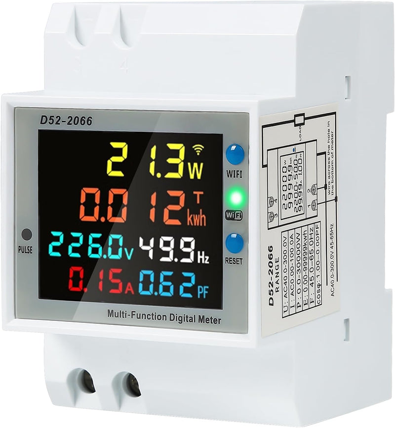 KETOTEK Single Phase Energy Meter Din Rail Electricity Usage Monitor AC 40-300V 100A Watt kWh Meter Voltage Power Consumption Counter Electric Meter (Built-in CT)