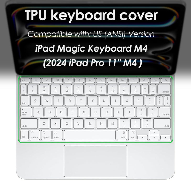 ProElife Keyboard Cover Skin for 2024 iPad Pro 11-inch M4 Chip (A2836/A2837) Magic Keyboard US Enter TPU Protector for Newest iPad Magic Keyboard M4 iPad Pro 11'' 2024 Accessory (Transparent) Transparent