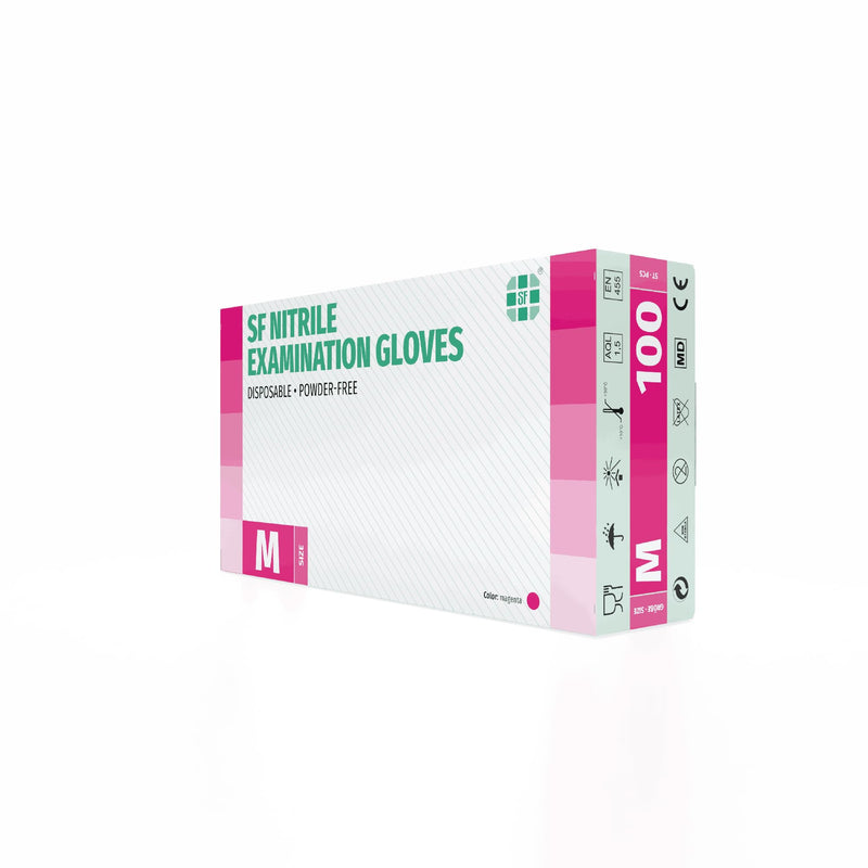 SF Nitrile Gloves M Magenta - Pack of 100 Disposable Gloves, Latex-Free | Powder-free disposable gloves for tattoos, workshops, kitchens, cleaning and household use; versatile for commercial and everyday use