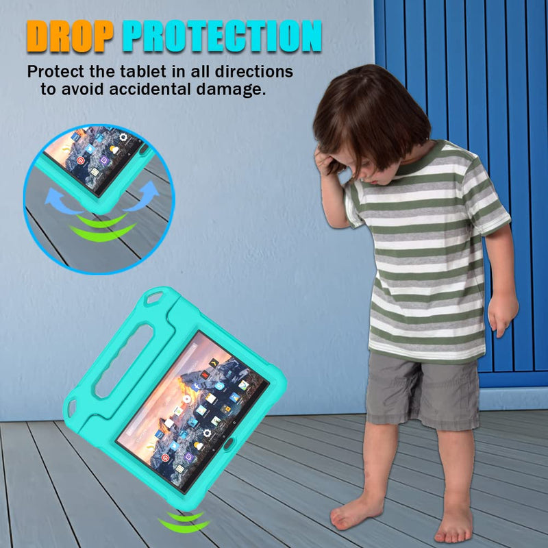 DJ&RPPQ Kids Tablet Case for 1 0 Tablet(13th/11th Generation,2023/2021 Release) - Incompatible with iPad Samsung Lightweight Shockproof Case with Handle Stand for 10In Kids Tablet-Turquois GD-Turquoise