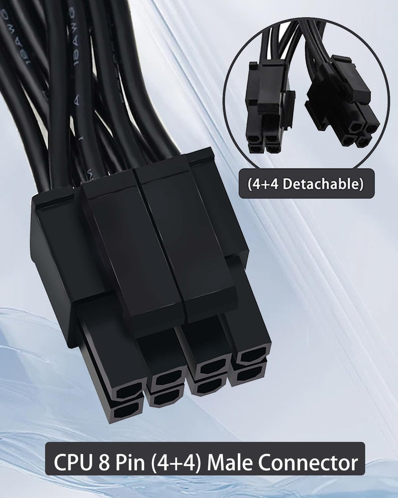 COMeap CPU Cable for Corsair PSUs, CPU 8 Pin Male to Dual CPU 8 Pin (4+4 Detachable) Male EPS-12V Motherboard Power Adapter for Thermaltake ARESGAME Power Supply 27-inch(69cm) 27 inches(69cm)
