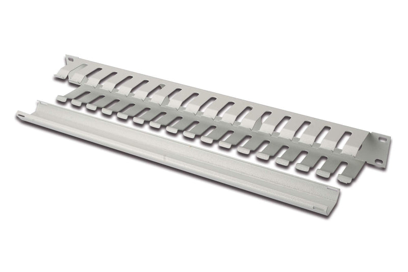 DIGITUS Cable Management Panel, gray | Front with three openings (H x W: 30 x 130 mm) – Maneuver ring panel – cable feed-through gray