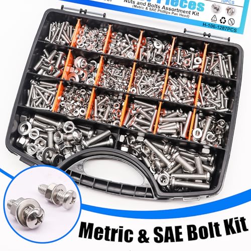 2135PCS Black M3 Metric Screw Assortment Kit + 1287Pcs Nuts and Bolts Assortment Kit, Machine Screws Hardware Assortment Kit, Metric & SAE Phillips Pan Head Stainless Steel Bolts