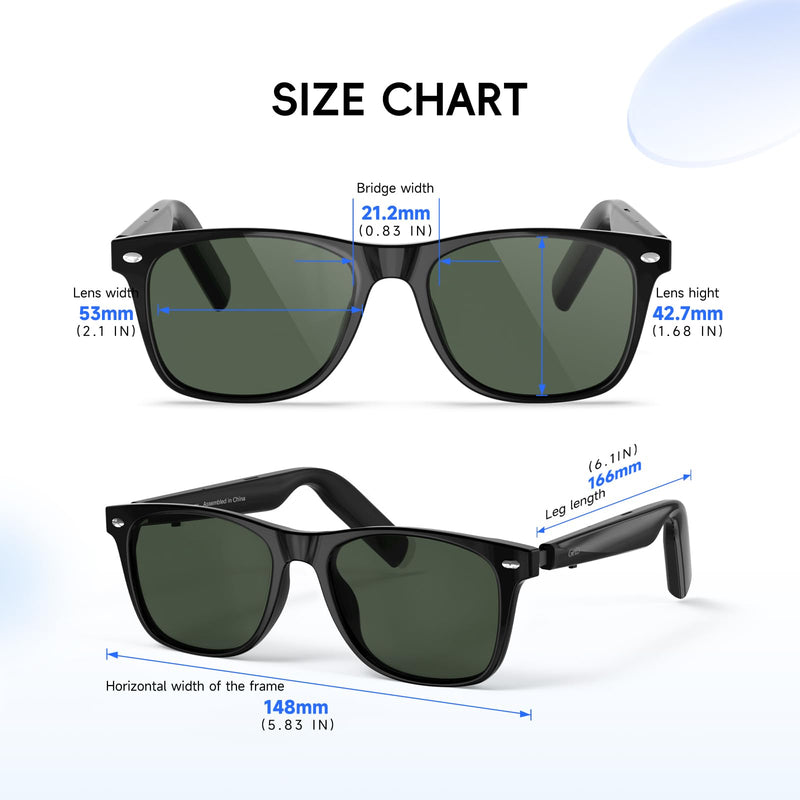 AI Glasses for Men & Women, Smart Glasses Powered by ChatGPT, AI Real-time Translation with 147 languages, 11H Music Play, Bluetooth Sunglasses with Polarized Lens, UV Protection for Daily Use, Travel Black Frame + Green Polarized Lenses