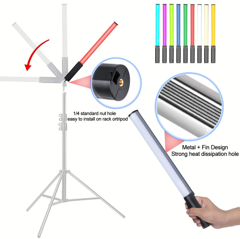 RGB LED Video Light Wand Stick with Tripod & Remote Control, 9 Color Modes, 3200K-9900K