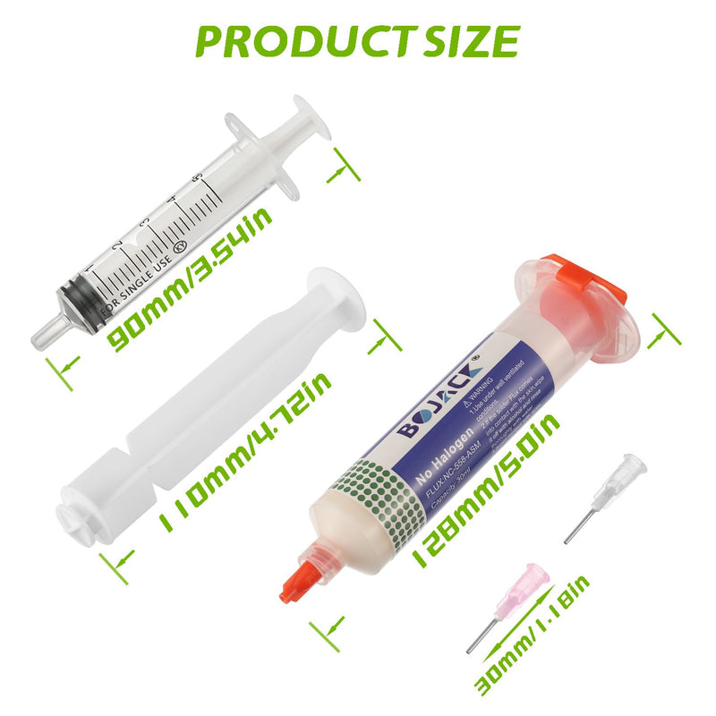 BOJACK 30ML Lead-Free Solder Flux Syringe Solder Flux Paste with 2 Dosing Tools and Push Rod Syringe for LED SMD PCB BGA Electronic Soldering (1.62 oz/46 g)