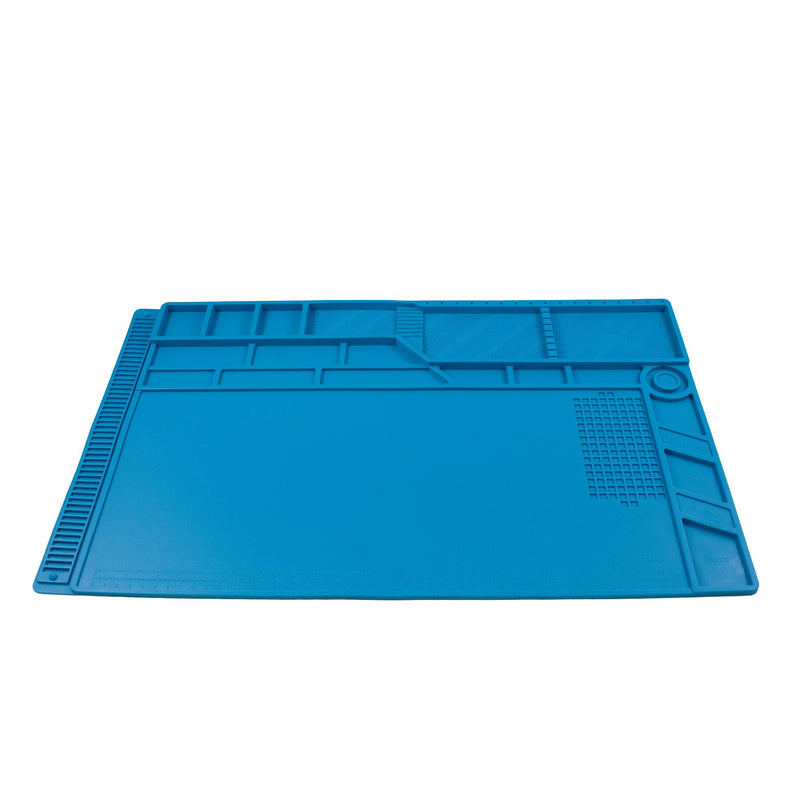 MMOBIEL silicone repair and soldering mat - 55 x 35 cm - silicone mat heat-resistant up to 500°C - workbench mat for soldering work, cell phone, computer and electronics repairs - silicone soldering mat - blue
