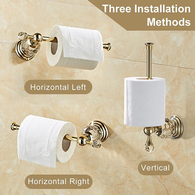 WOLIBEER Crystal Gold Toilet Paper Holder Hand Towel Ring Crystal Bathroom Accessories Set Modern Paper Towel Holder Include 2 Pieces Bathroom Hardware